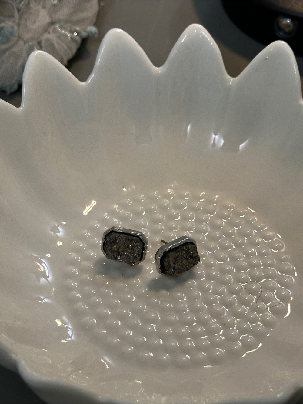 Druzy Stud Earrings in Gray Silver Setting